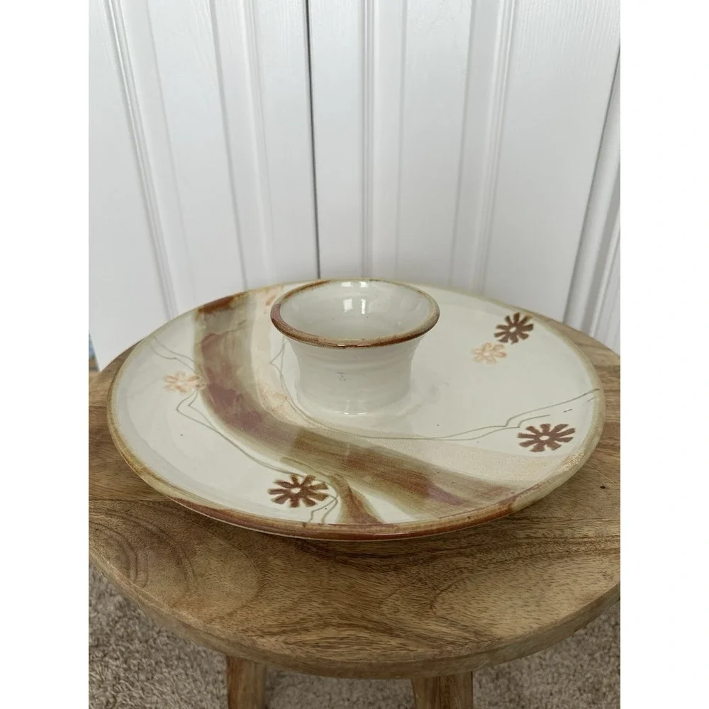 Vintage Wishon Harrell Pottery‎ Signed Chip and Dip Serving Piece 1988 12